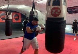 Our colleague Nick training for the boxing match
